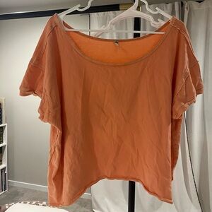 Free People Peach Relaxed Short Sleeve T-Shirt Wide Neck Crop